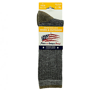 Merino Wool Crew - Gray / Coyote Brown -  (1 Pair)