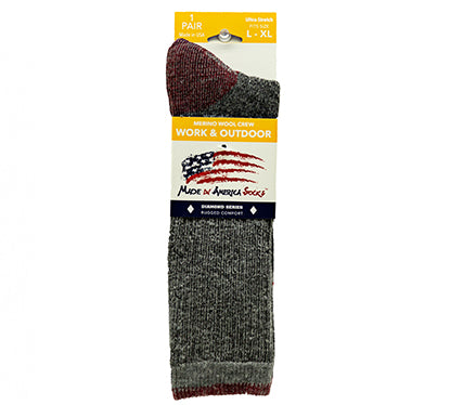Merino Wool Crew - Gray / Cardinal - (1 Pair)