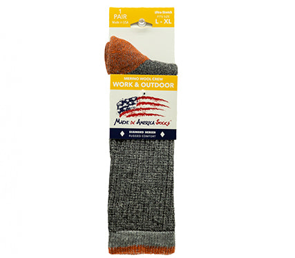 Merino Wool Crew - Gray / Rust -  (1 Pair)